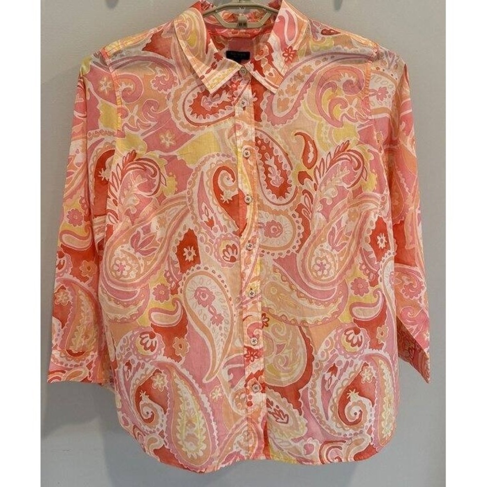 Talbots Summer Lightweight Long Sleeve Button Front Shirt 2Xp Pink Print
